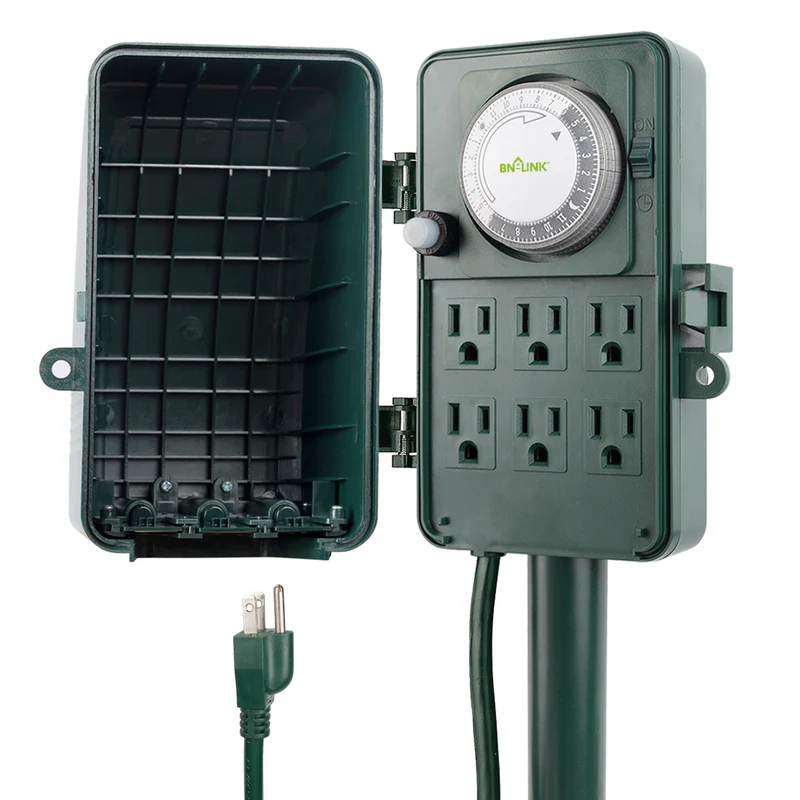 Enhance Outdoor Convenience and Safety with BN-LINK 24-Hour Mechanical Outdoor Multi Socket Timer 6 Outlet Garden Power Stake