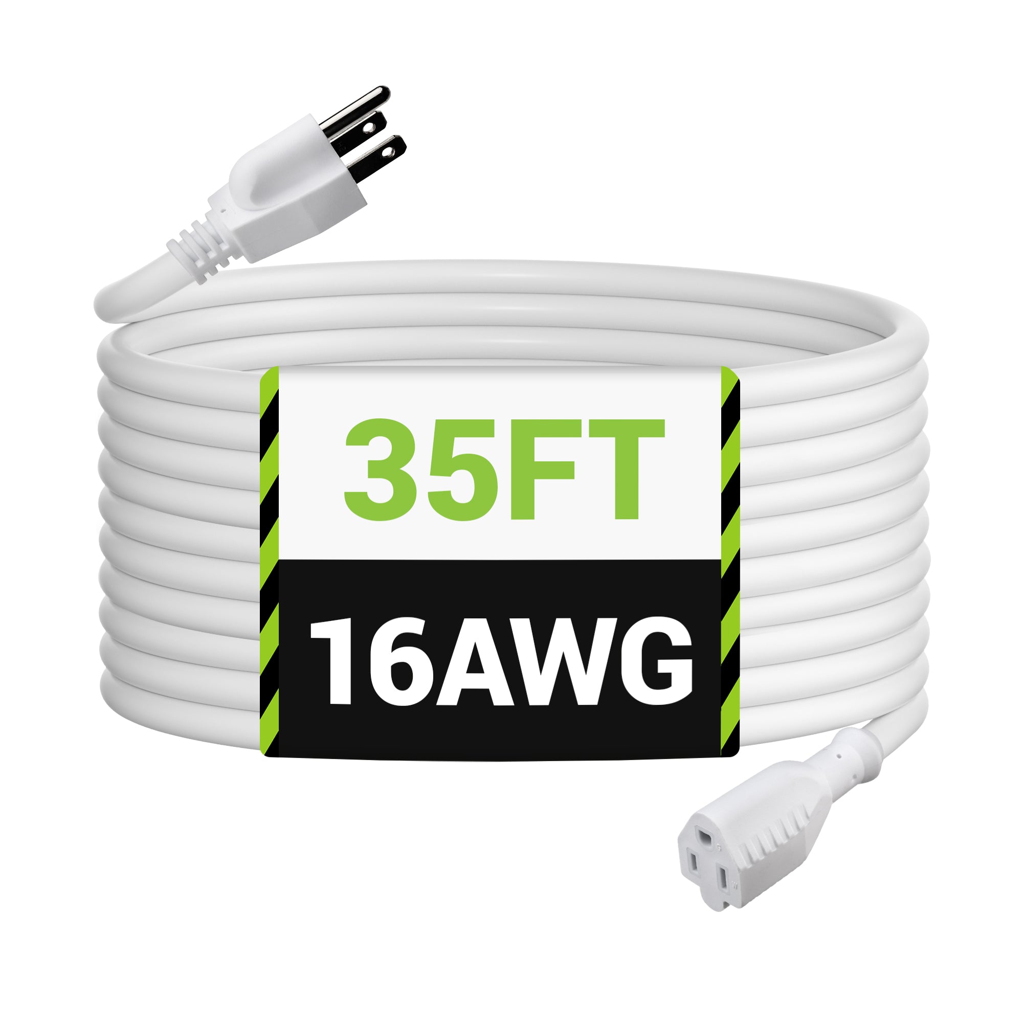 35 ft Waterproof Outdoor Extension Cord 16/3 SJTW Heavy Duty Power White Cord Bn-link