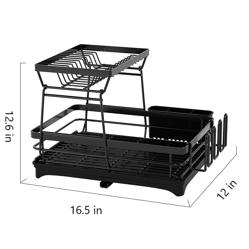 2-Tier Dish Drying Rack Kitchen Counter Dish Drainer with Utensils Holder Bn-link