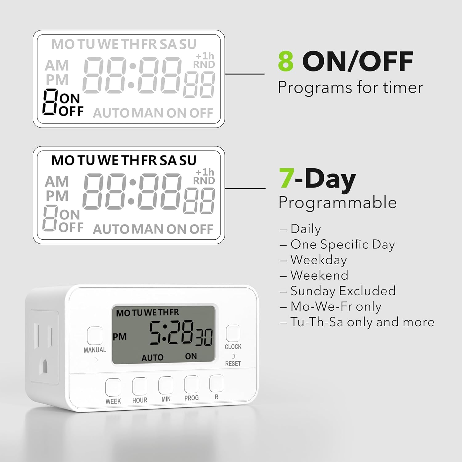 7-Day Heavy Duty Digital Timer with Dual Outlet LCD Display 3-Prong BN-LINK - BN-LINK