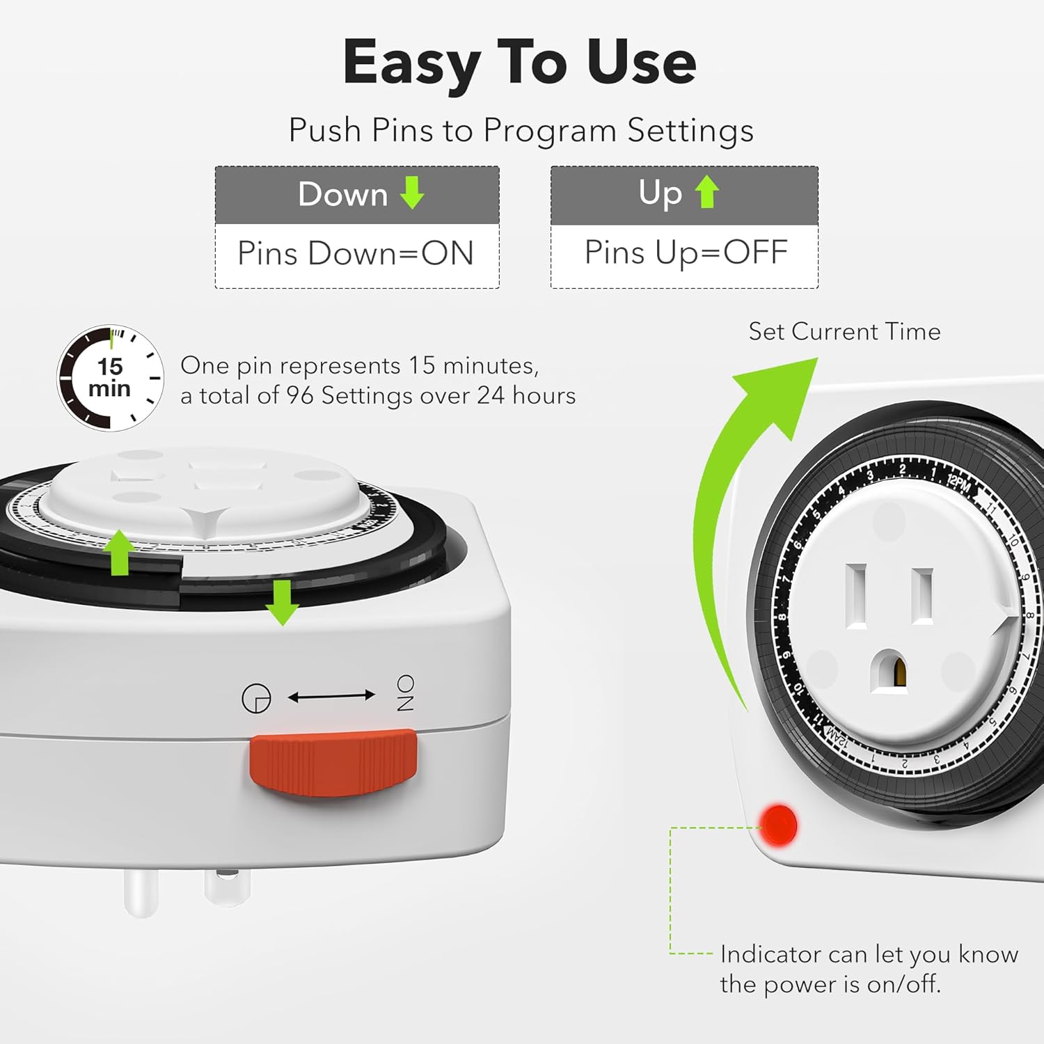 24-Hour Mini Mechanical Light Timer with 15-Minute Intervals 2 Pack BN-LINK