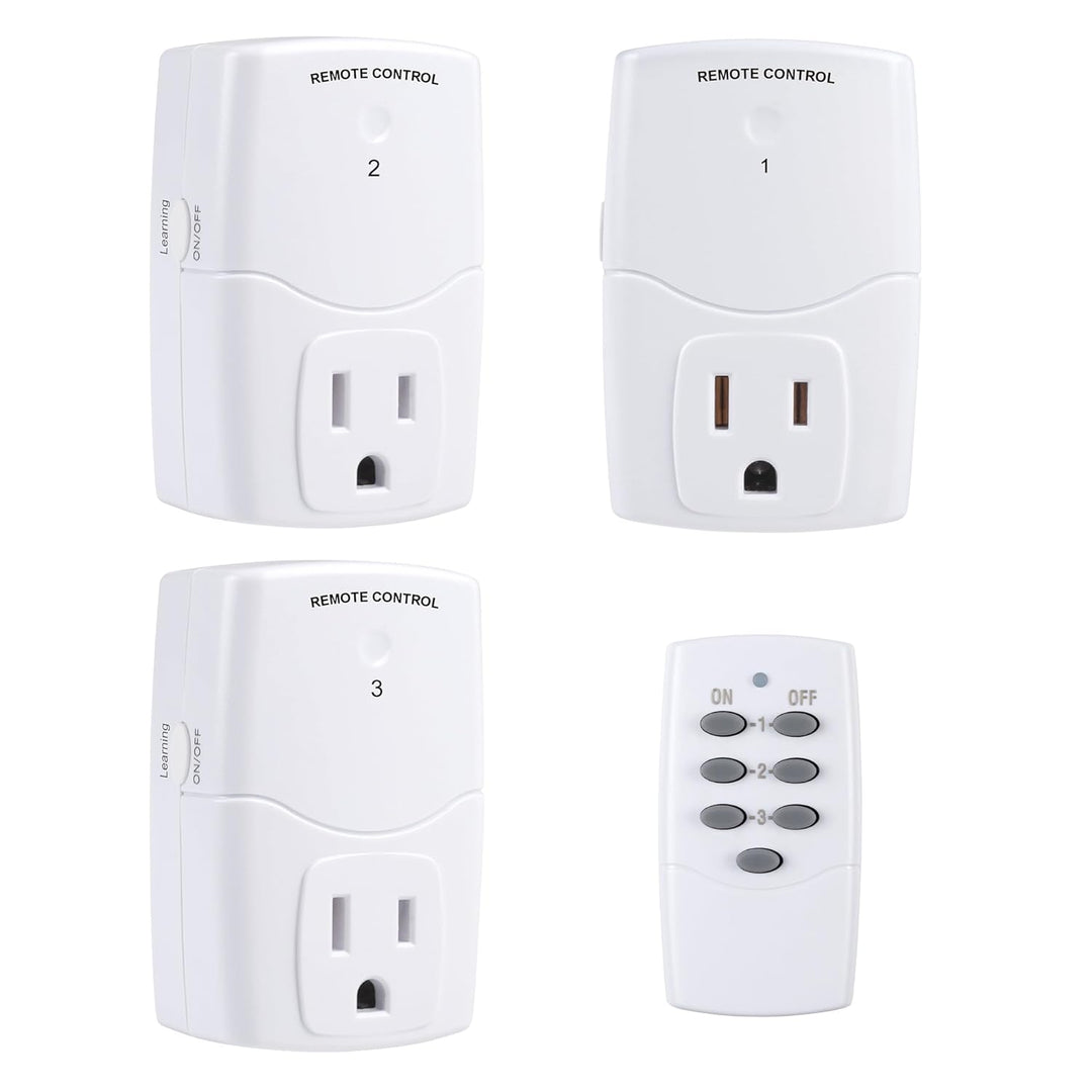 HBN Outdoor Indoor Wireless Remote Control Dual 3-Prong Outlet Weatherproof Heavy Duty 15 A Compact 2 Grounded Outlets with Remo