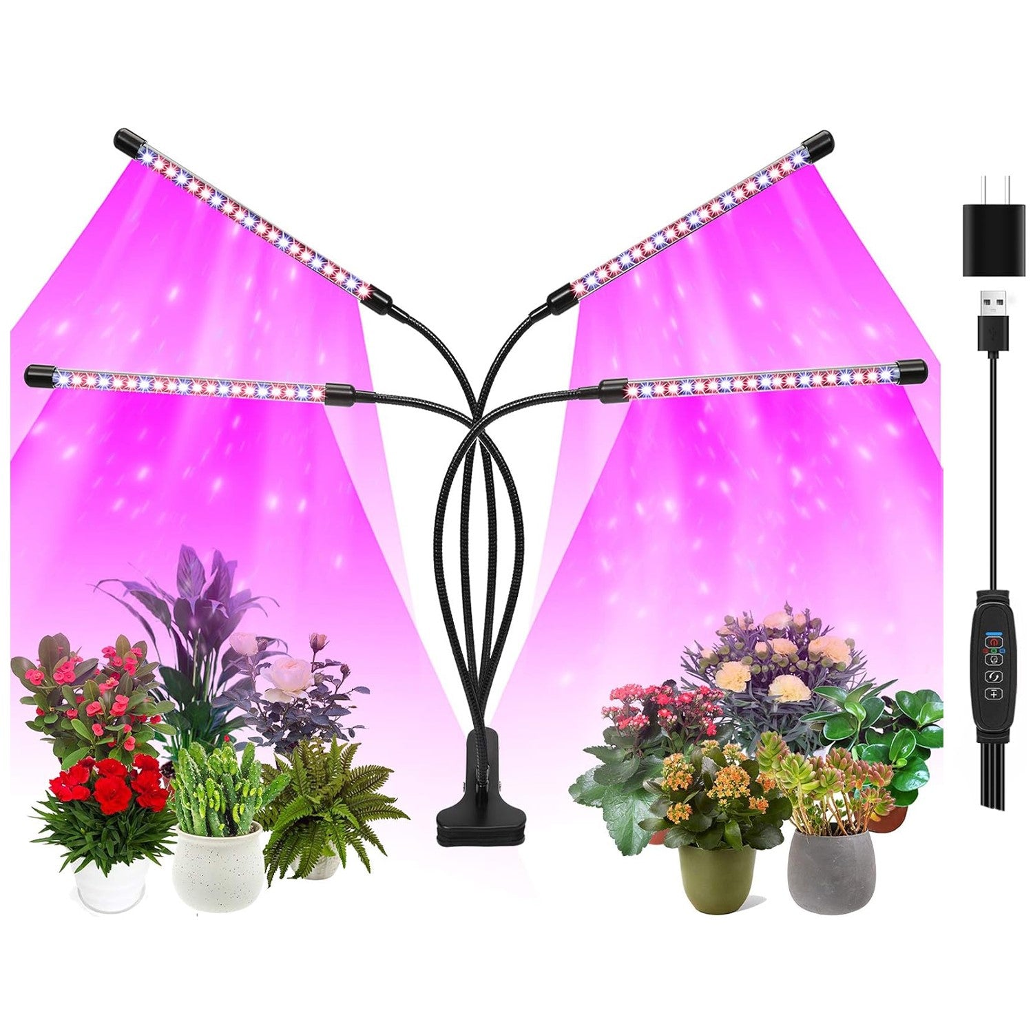 LED Grow Lights for Indoor Plants, Grow Light Full Spectrum Auto ON/Off with 3/9/12H Timer, 9 Dimmable Brightness Clip On Plant Grow Light Bn-link