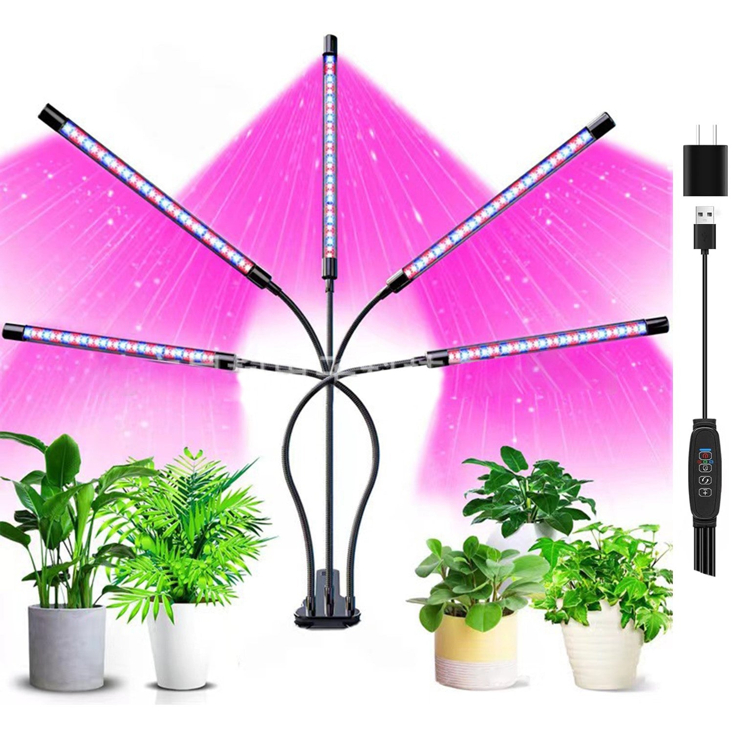 LED Grow Lights for Indoor Plants, Grow Light Full Spectrum Auto ON/Off with 3/9/12H Timer, 9 Dimmable Brightness Clip On Plant Grow Light Bn-link