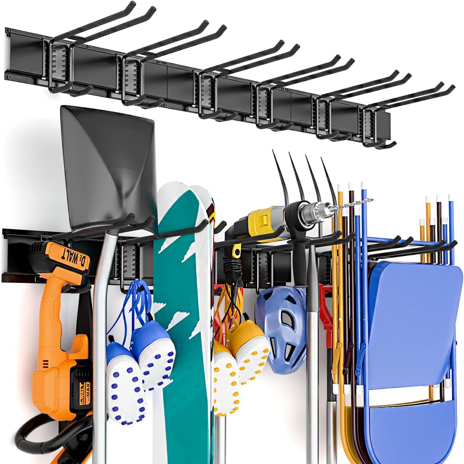 Garage Tool Organizer Wall Mount, Heavy Duty Steel Garage Storage Rack,  Adjustable Garden Tool Organizer Bn-link