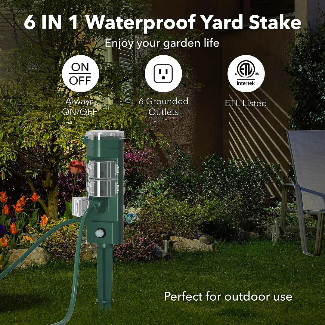 BN-LINK Outdoor Power Strip Yard Stake Timer(w Remote Control) with Photocell Dusk Till Dawn