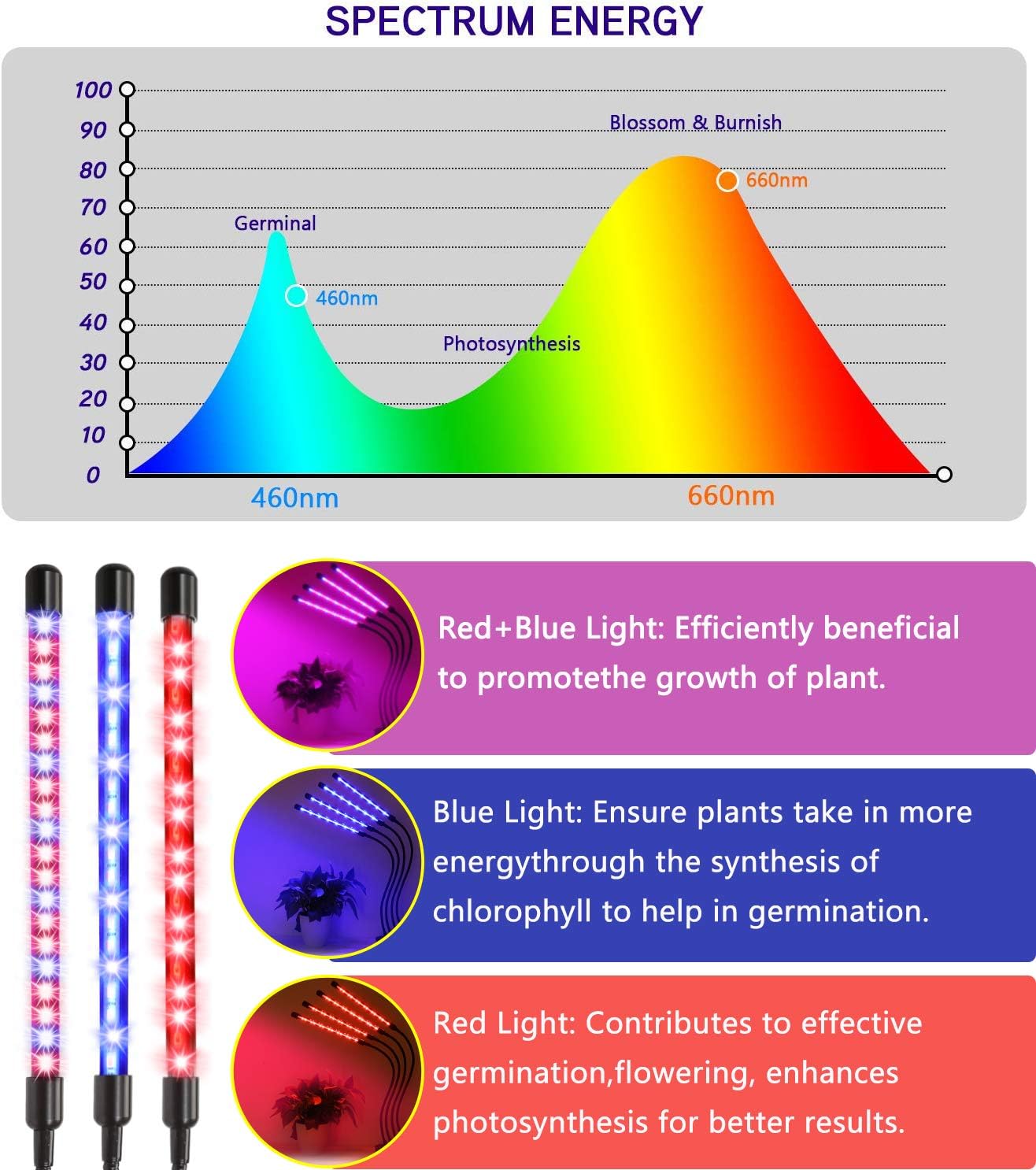 LED Grow Lights for Indoor Plants, Grow Light Full Spectrum Auto ON/Off with 3/9/12H Timer, 9 Dimmable Brightness Clip On Plant Grow Light Bn-link