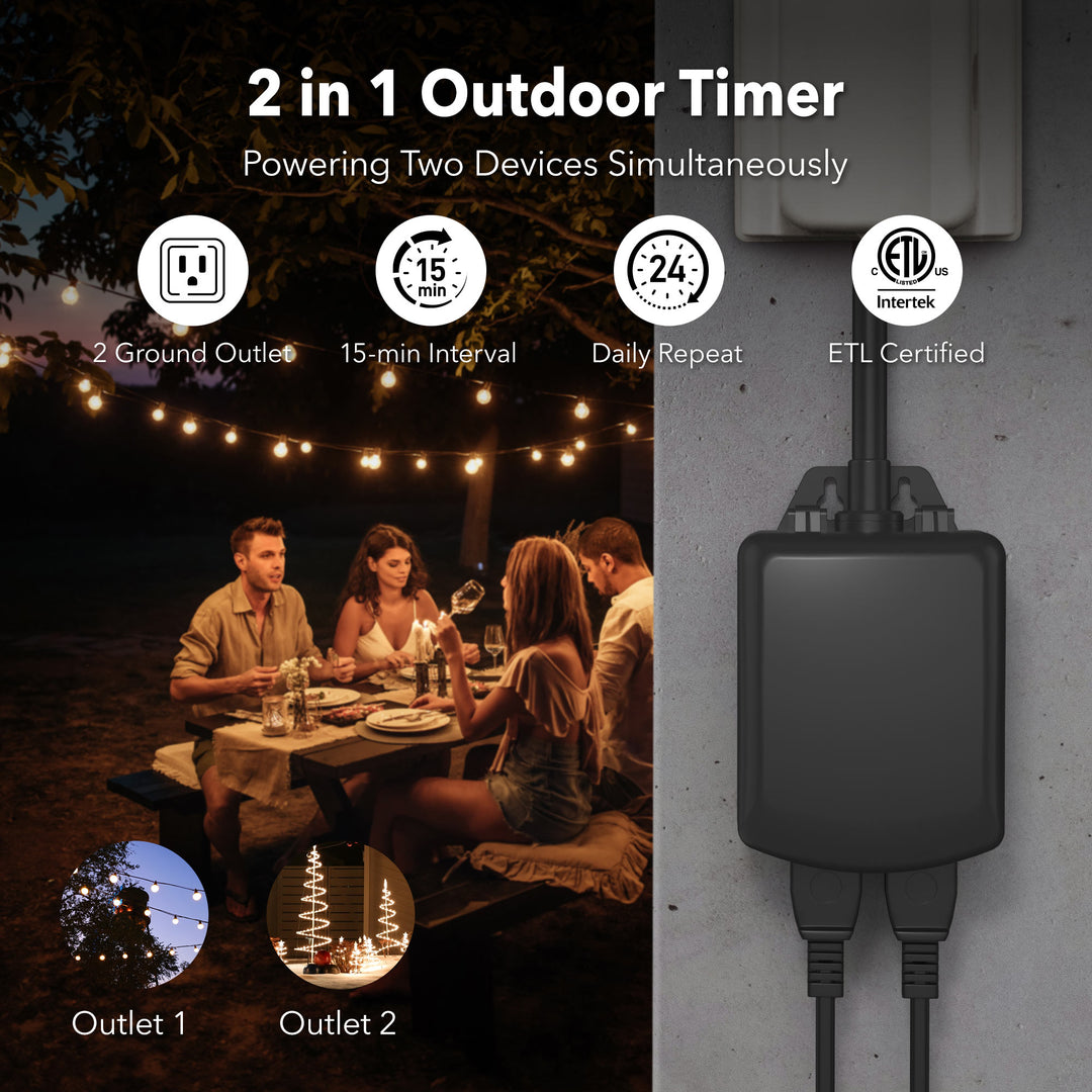 BN-LINK Heavy Duty Dual Outlet Outdoor Smart WiFi Plug Timer