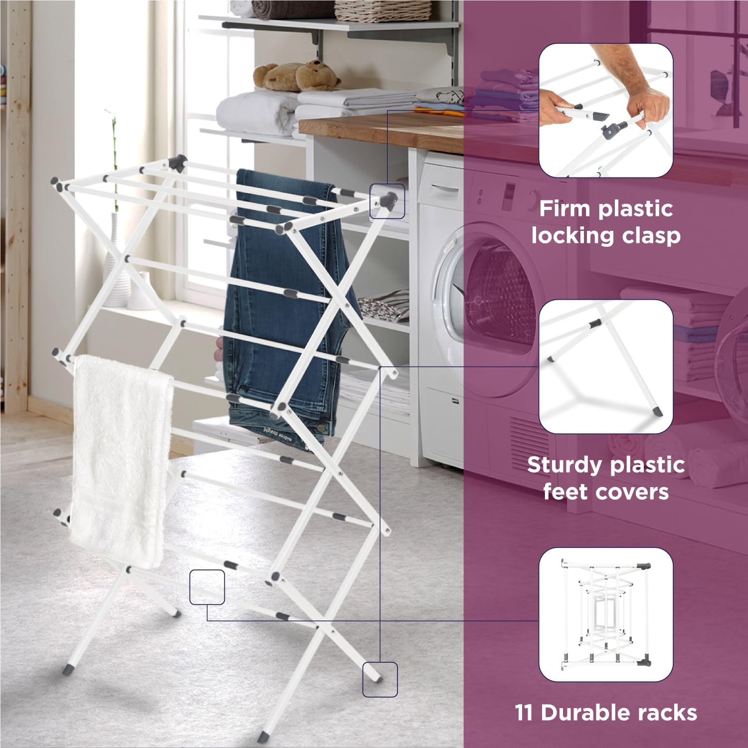 Drying Rack for Clothes, Foldable Laundry Rack for Sweaters, Blouses & More, Pre-Assembled & Extreme Stability , Indoor Outdoor Use