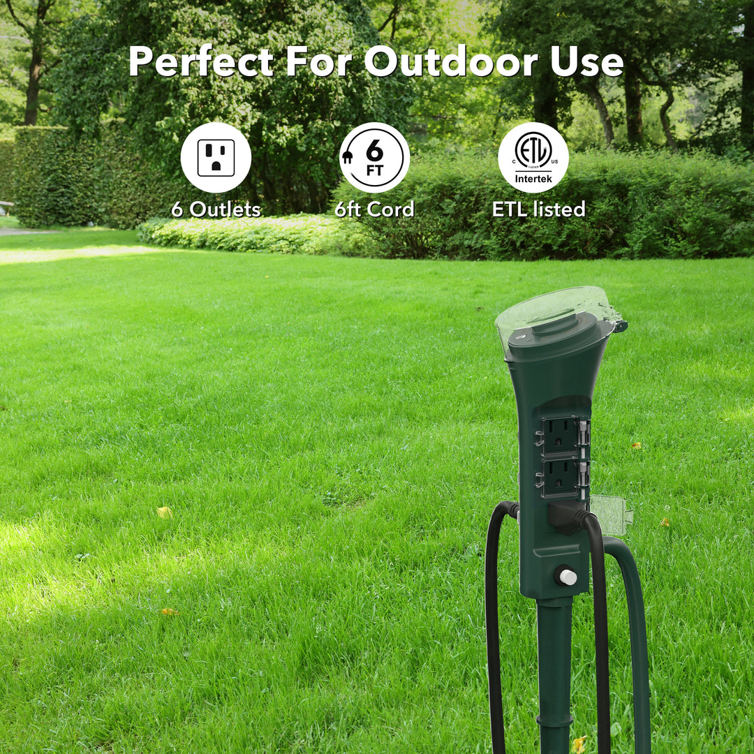 Outdoor Multi Socket Timer Yard Stake with Photocell Countdown