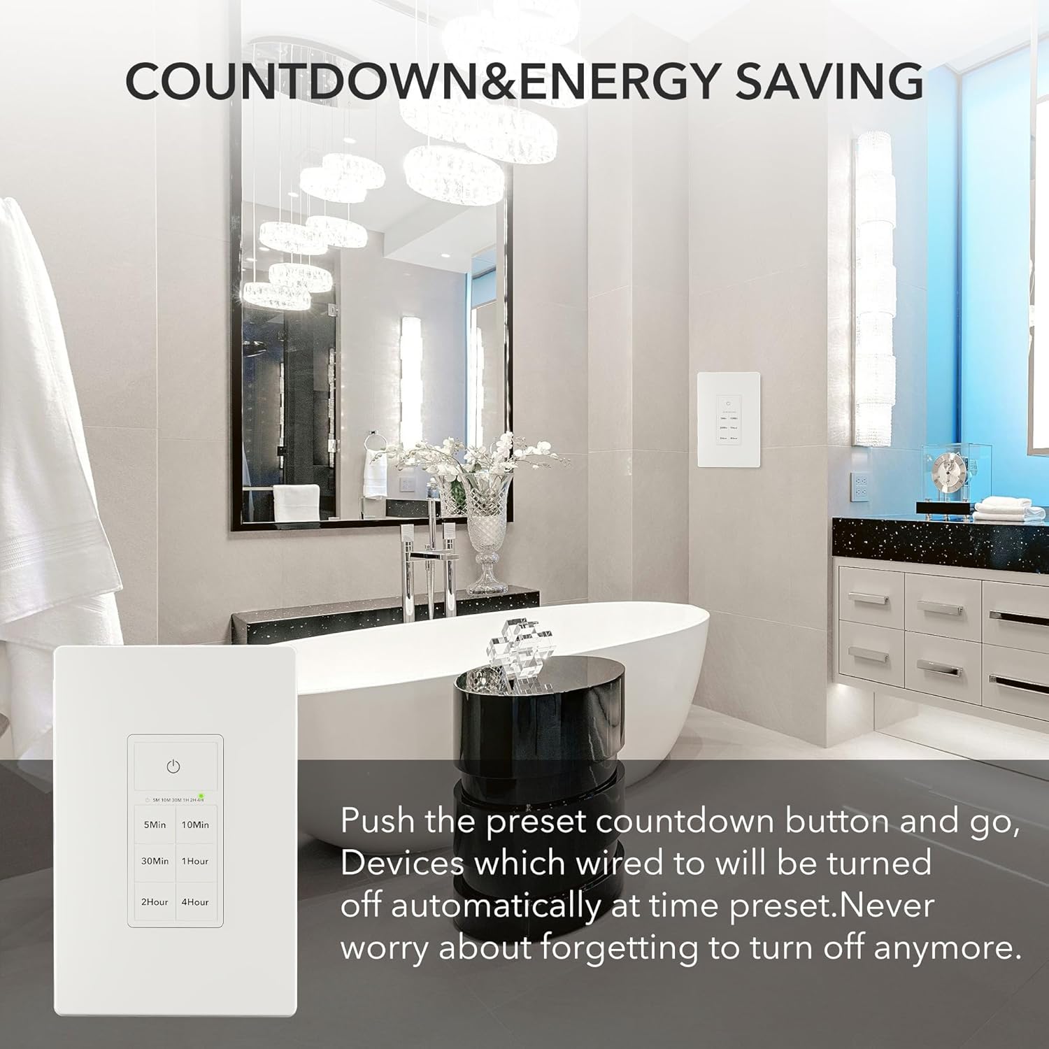 In-Wall Countdown Timer Switch with Push Button 5-10-30-60mins 2-4hours Neutral Wire Required Bn-link