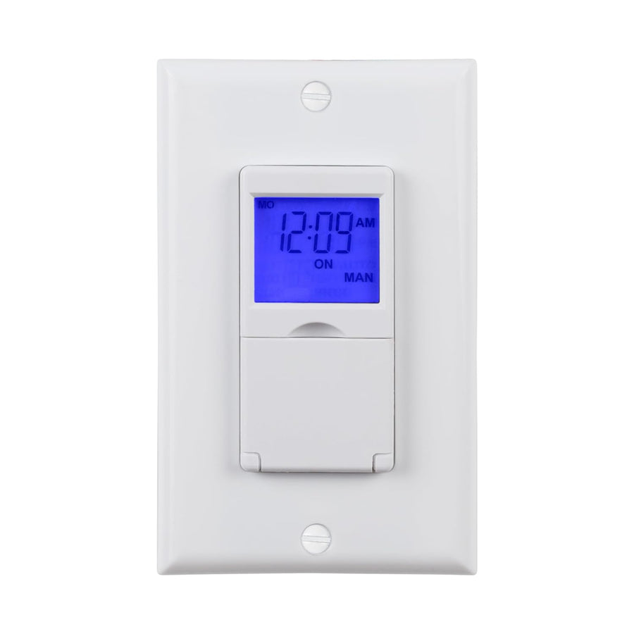 7 Day Programmable In-Wall Timer Switch, Single Bole 3 Way Use Blue Ba