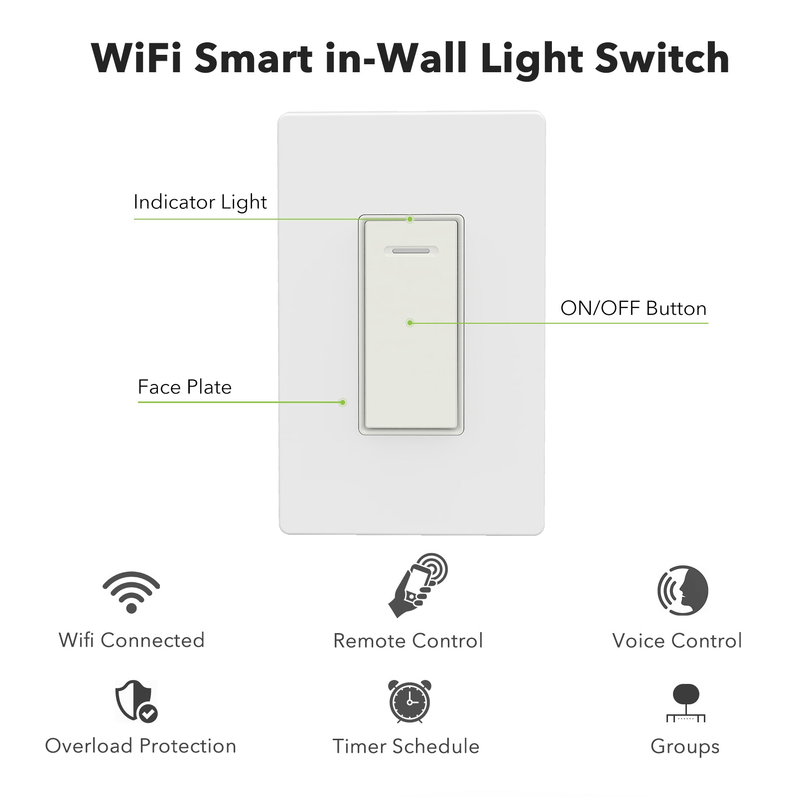WiFi Smart in-Wall Light Switch with Timer Function Compatible with Alexa and Google Assistant (4 Pack) BN-LINK - BN-LINK