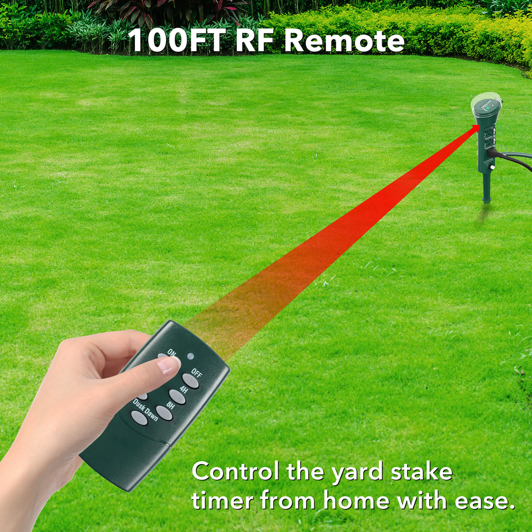 Outdoor 3-Outlet Yard Stake Timer with Remote Control