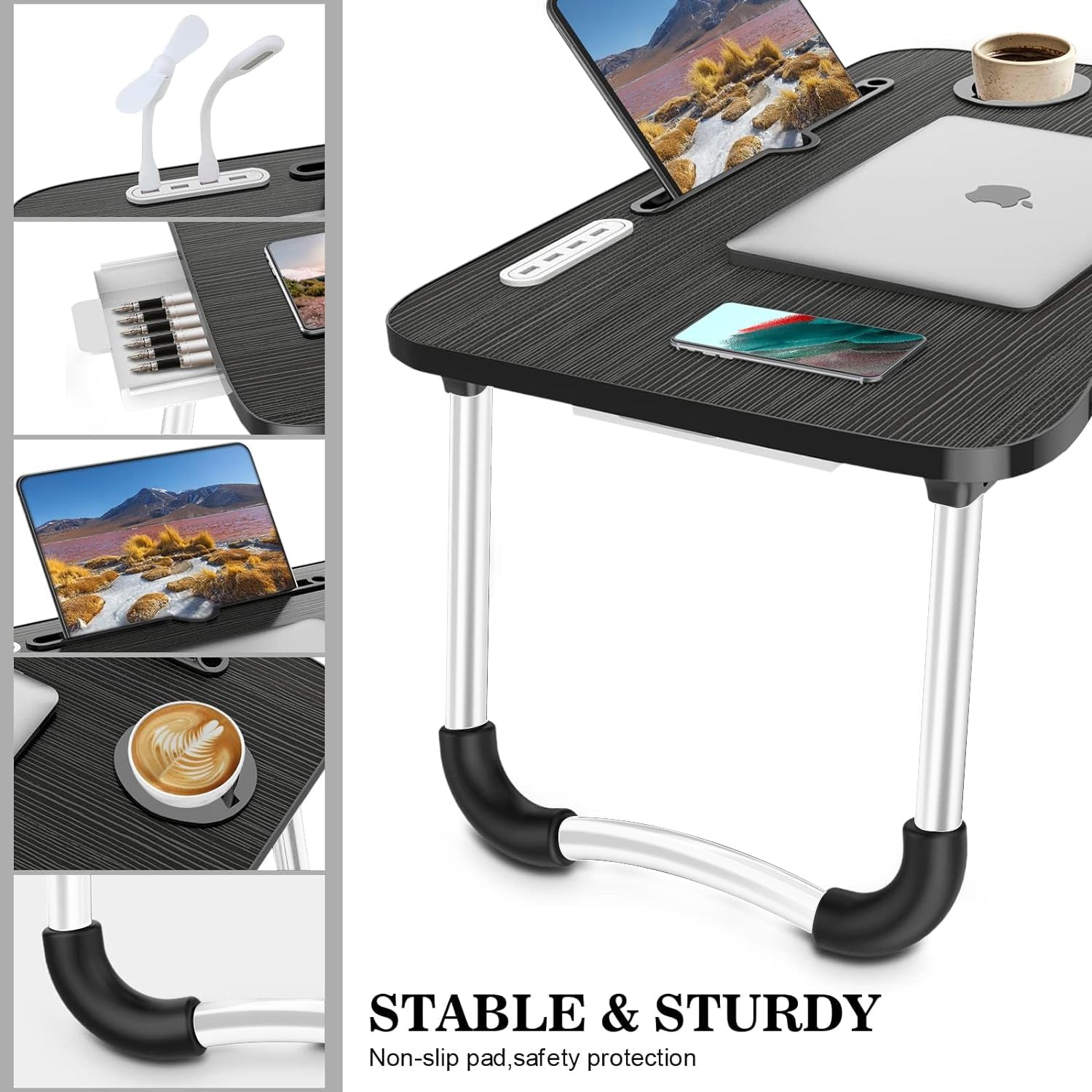 Foldable Laptop Desk Reading and Writing Holder with Drawer for Bed Couch Sofa Floor BN-LINK