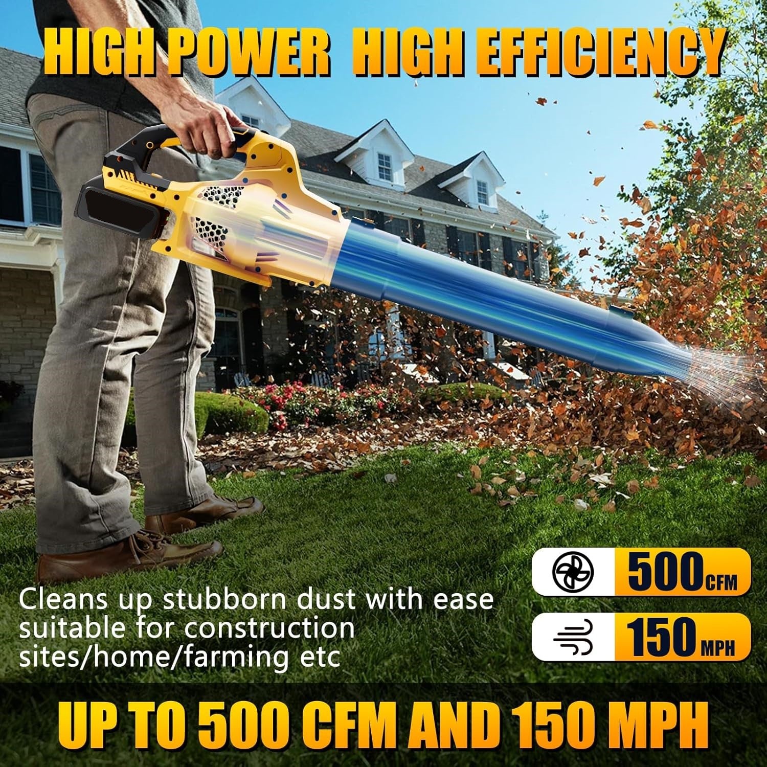 Cordless Leaf Blower, 20V Electric Leaf Blower with 6 Speed Settings, 2 x 1.5Ah High Capacity Battery Powered Bn-link