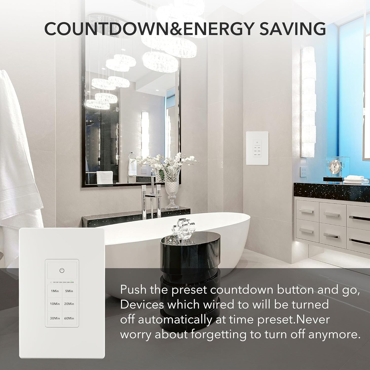 In-Wall Countdown Timer Switch with Push Button 1-5-10-20-30-60mins Neutral Wire Required Bn-link