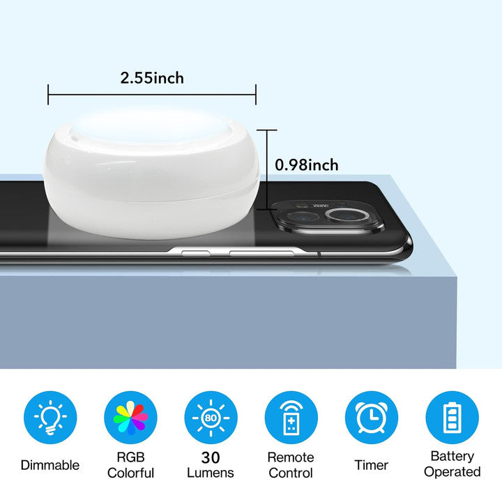 6 Pack LED Cabinet Lights with Remote, Battery Operated Wireless Puck Lights, 3 Colors & 4 Brightness Levels, Tap Push Night Lights Bn-link