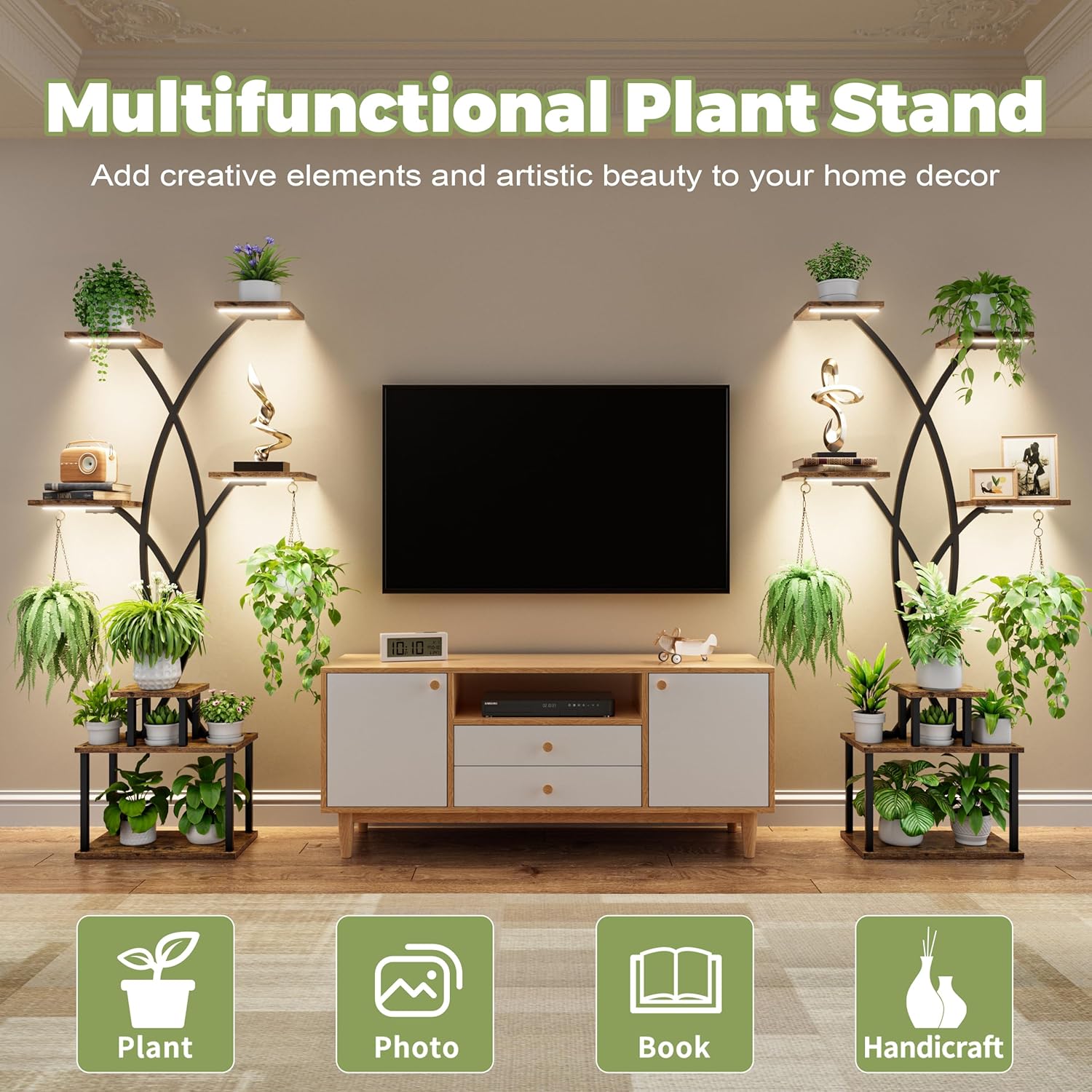 Plant Stand with Adjustable Grow Lights, 7 Tiered Indoor Metal Plant Shelf, 66" Tall Plant Flower Holder Bn-link