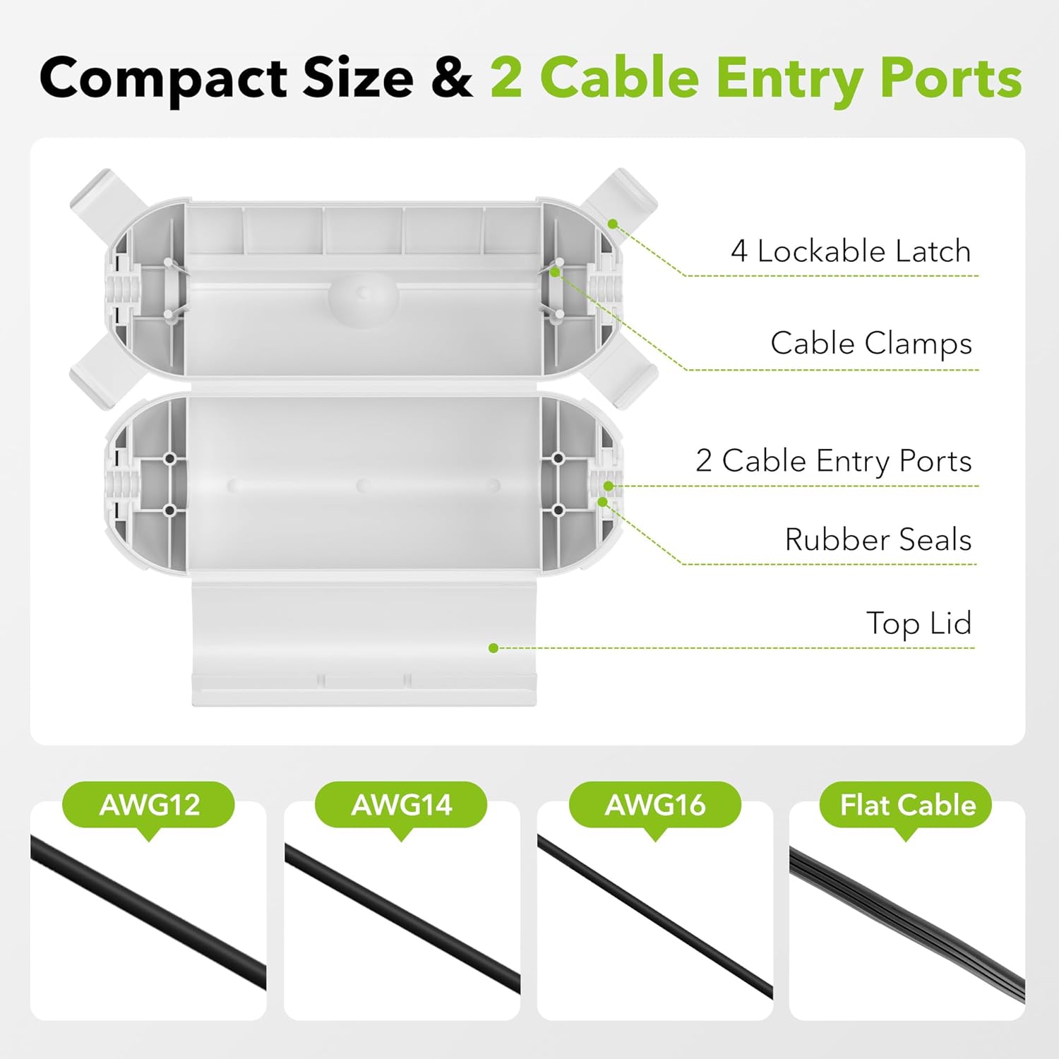 2 Pack Outdoor Extension Cord Safety Cover Waterproof, Weather Resistant Seal Housing with 4 Latches, Fits 12/14/16 AWG Extension Cord Protector Bn-link