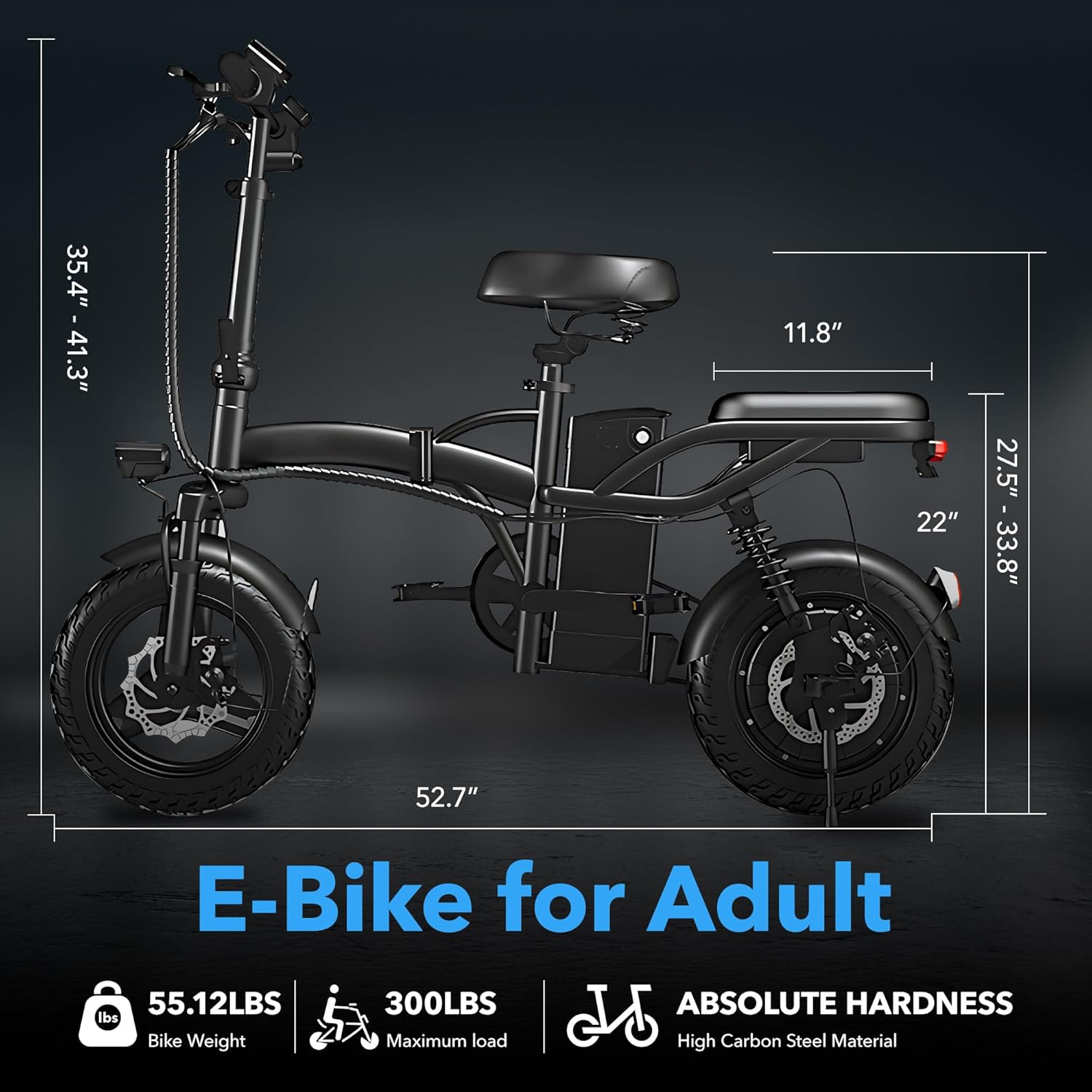 HBN Electric Bike for Adults, 48V 20AH Lithium Removable Battery E Bike, Peak 1000W Folding, 80 Miles Max Range, Electric Bicycles for Commute Snow Beach