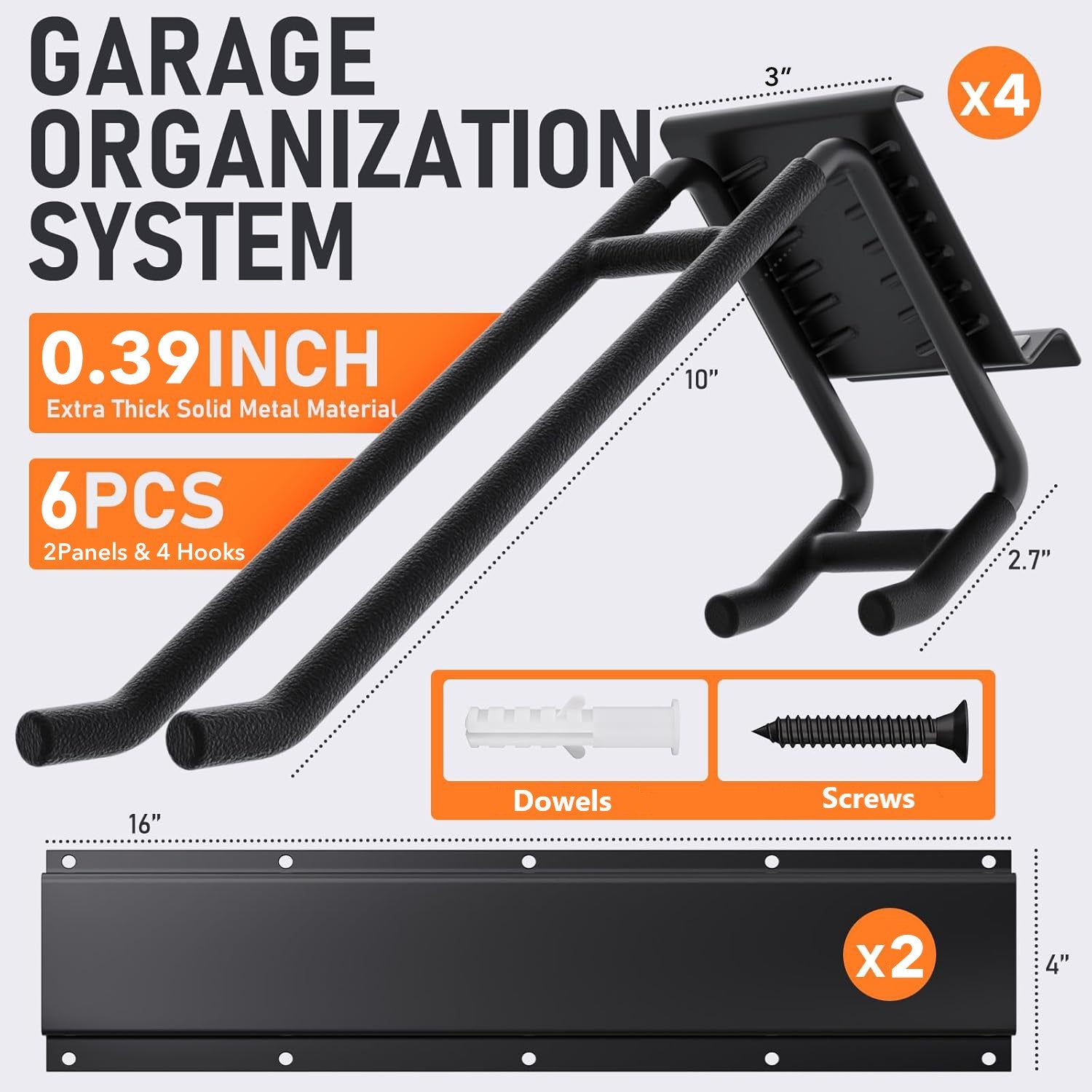 Garage Tool Organizer Wall Mount, Heavy Duty Steel Garage Storage Rack,  Adjustable Garden Tool Organizer Bn-link