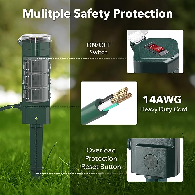 Outdoor Smart WiFi Plug Waterproof 6 Outlets Power Stake Timer with 6ft Cord HBN