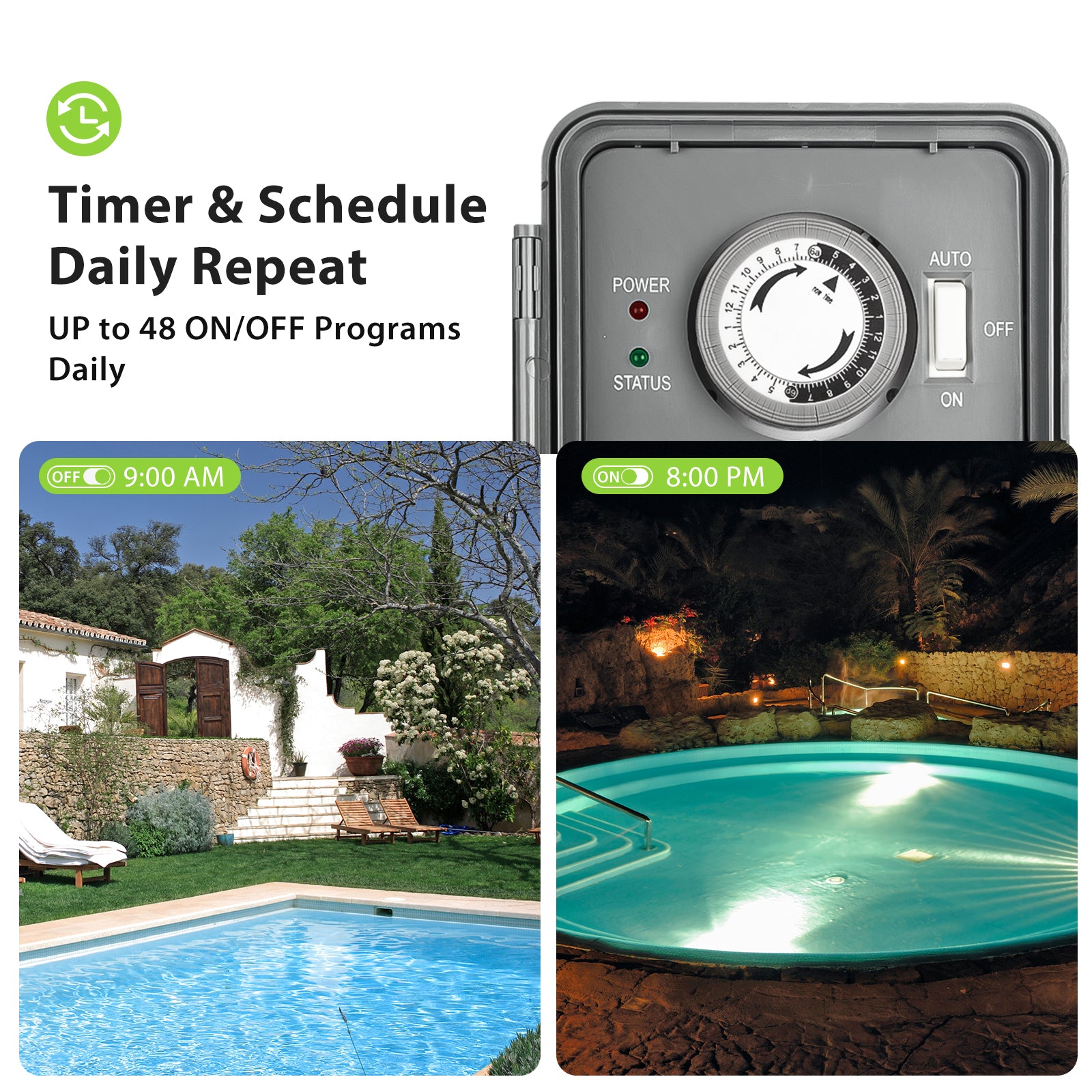 24 Hour Programmable Pool Pump Timer Heavy Duty Outdoor Mechanical Timer Box BN-LINK - BN-LINK