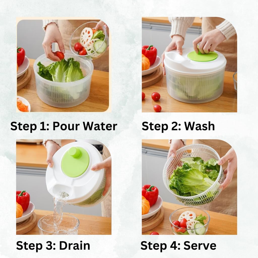 3L Salad Spinner with Drain, Quick and Easy Multi-Use Lettuce Spinner, Vegetable Dryer, Fruit Washer Bn-link