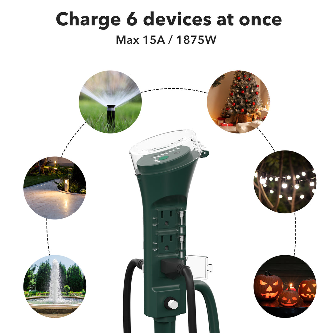 Outdoor Power Stake Timer, 100FT Wireless Remote Control, Weatherproof  Countdown Light Timer(2, 4, 6, 8 Hour), Photocell Dusk to Dawn for Outdoor