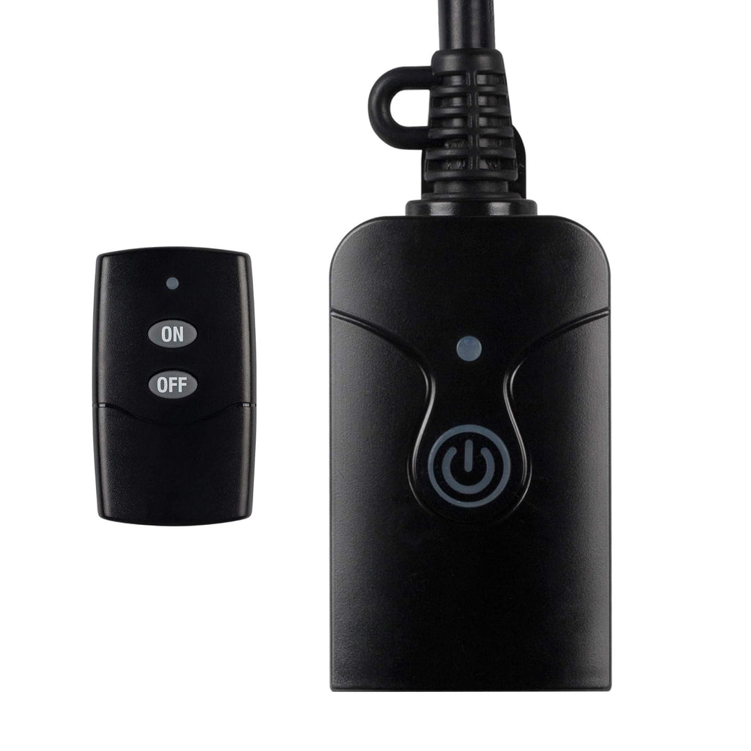 BN-LINK Outdoor Indoor Wireless Remote Control 3-Prong Outlet Weather Proof  Heavy Duty 15 AMP Compact (Black) 3 Grounded Outlets with Remote 6-inch  Cord 100ft Range ETL Listed 
