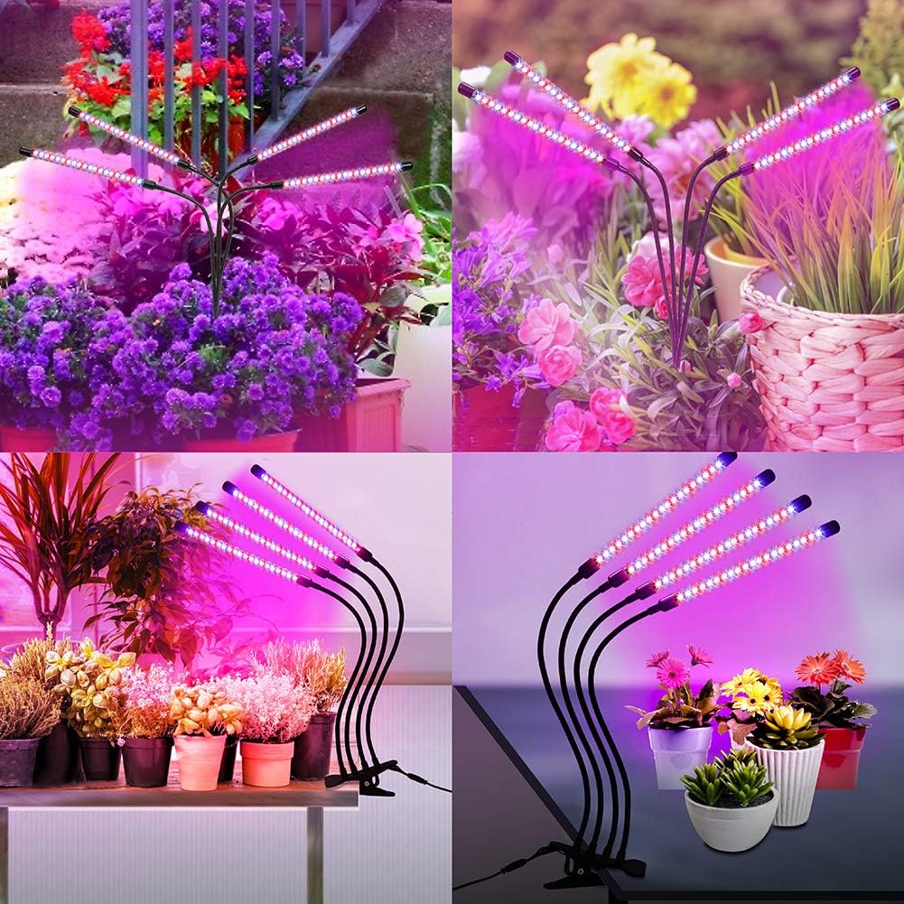 LED Grow Lights for Indoor Plants, Grow Light Full Spectrum Auto ON/Off with 3/9/12H Timer, 9 Dimmable Brightness Clip On Plant Grow Light Bn-link