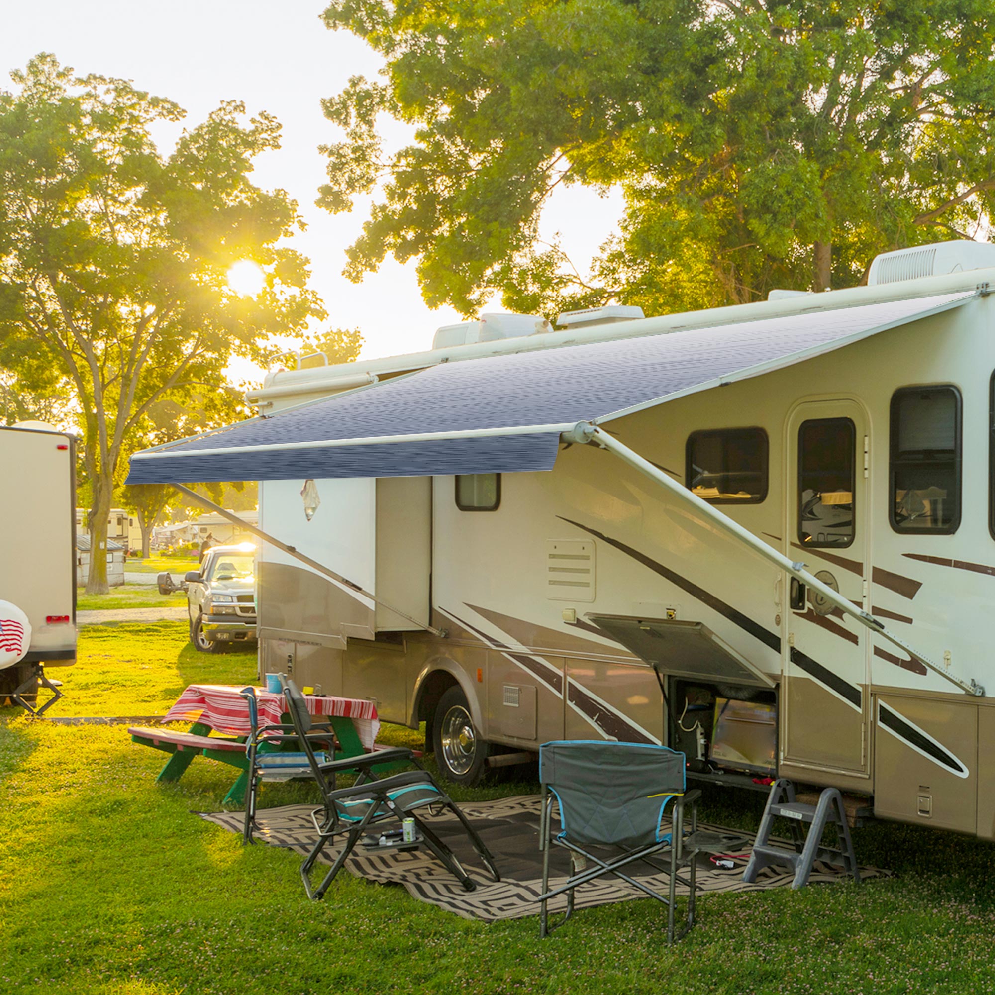 Camper Awning RV Fabric Replacement Heavy-Duty Vinyl Universal Outdoor Canopy for RV, Trailer, and Motorhome Awnings