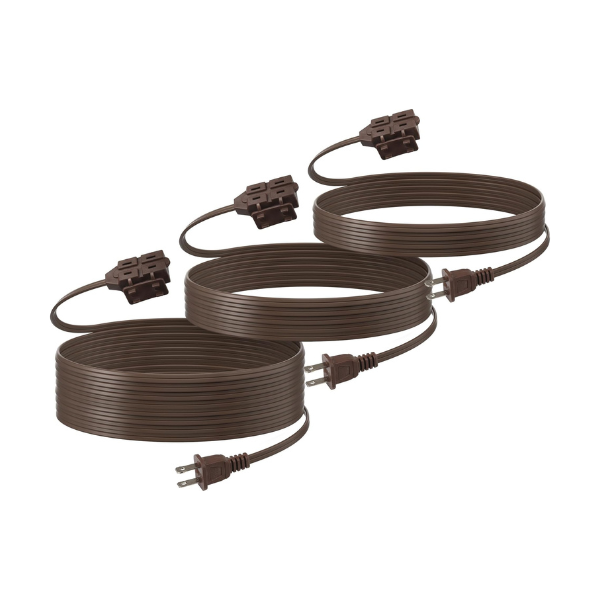 6+9+12 Ft Indoor Extension Cord, Brown, 3-Outlet Polarized Flat Cable 3 Variety Pack Bn-link