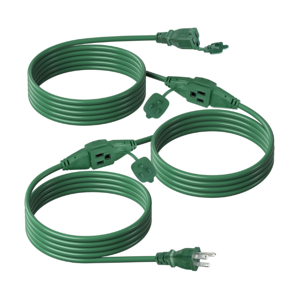 25 ft Outdoor Extension Cord w/3 Inline Outlets 16/3 Gauge SJTW Green Bn-link