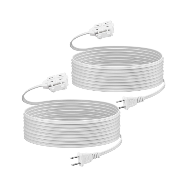 12 ft 3 Outlet Indoor Extension Cord 16/2 SPT-2, 2 Pack White, 2 Prong Polarized Plug Bn-link