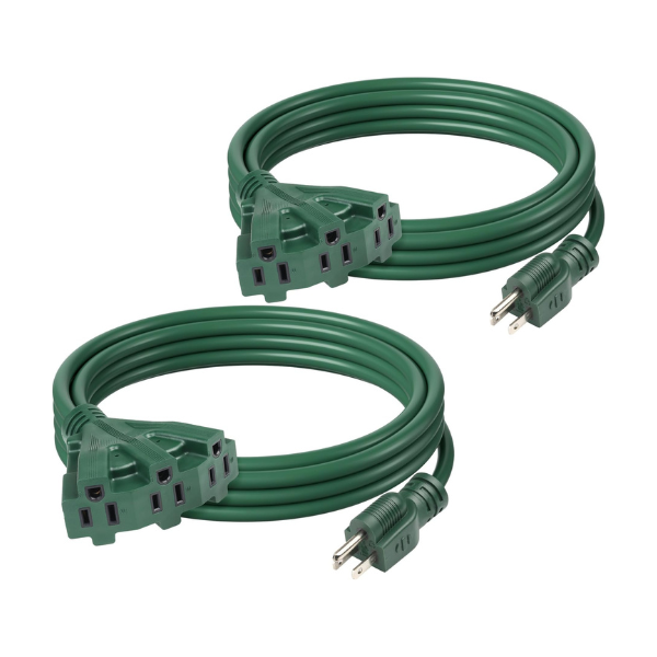 2 Pack 10 ft Outdoor Extension Cord with 3 Outlets, 13-Amp Power Cord, 16/3 SJTW, 3-Prong Grounded Plug Bn-link