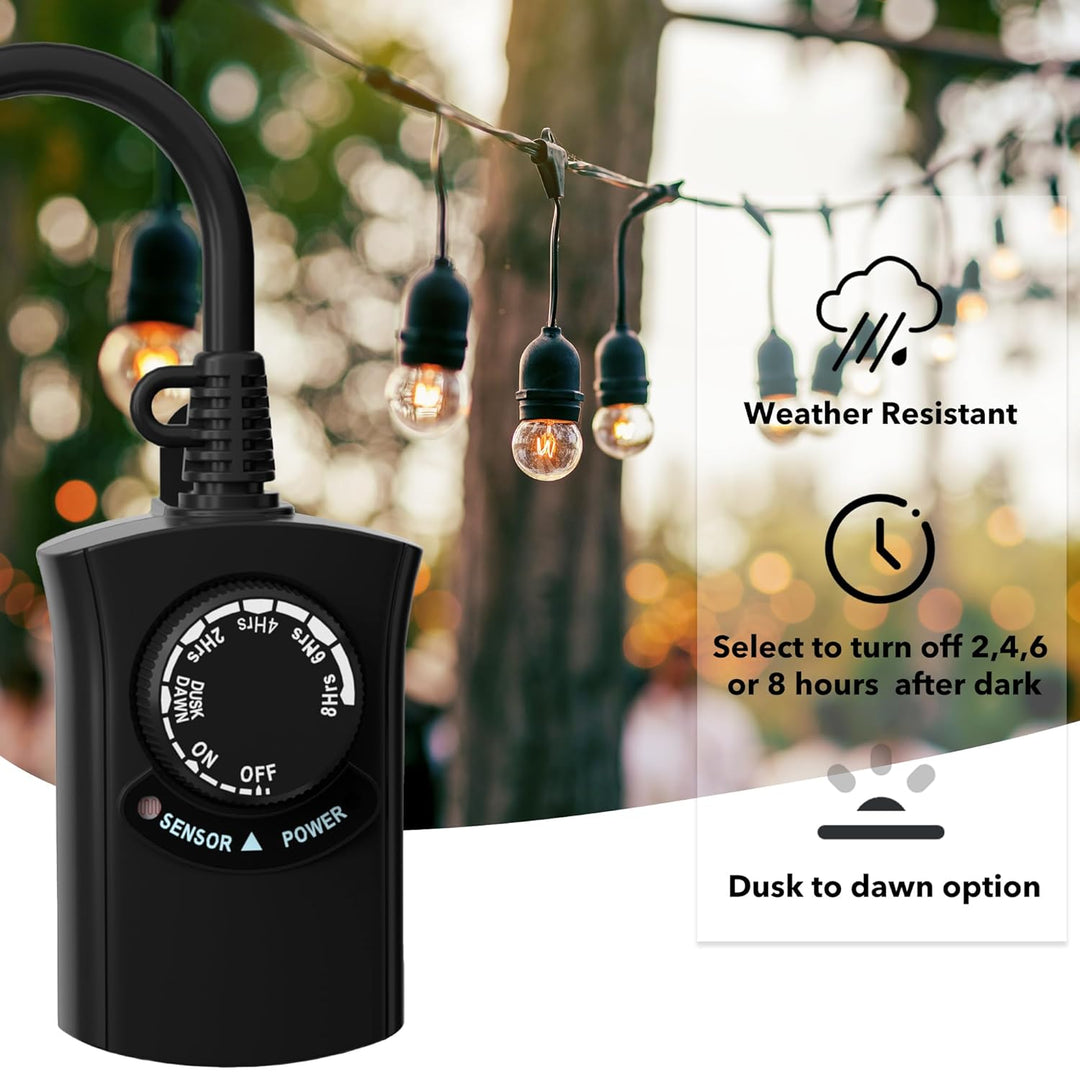 BN-LINK Outdoor 24-Hour Water Resistant Photoelectric Countdown Timer Photocell Light Sensor (2, 4, 6 or 8 Hours Countdown Mode)