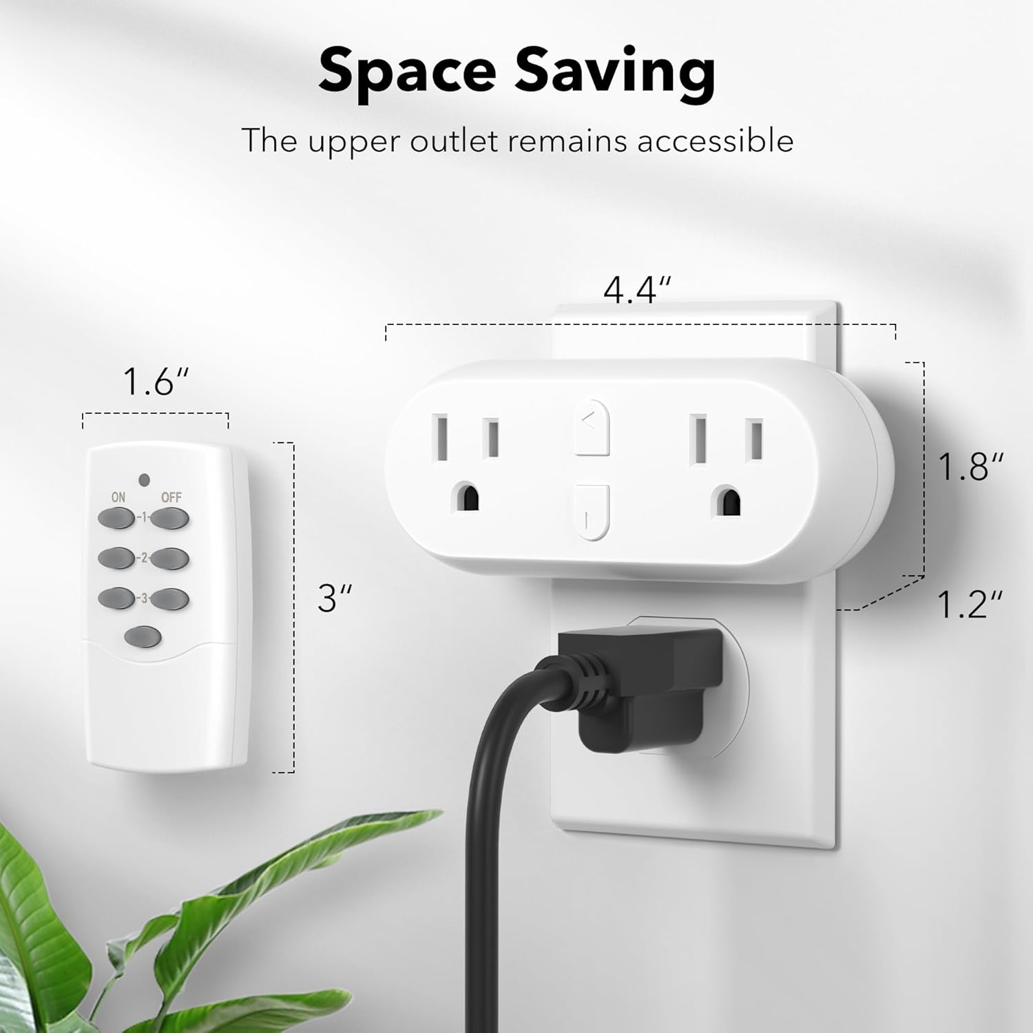 Wireless Remote Control Outlet with 2 Individual Switch Control 100ft Remote Range Battery Included 15A/1875W HBN