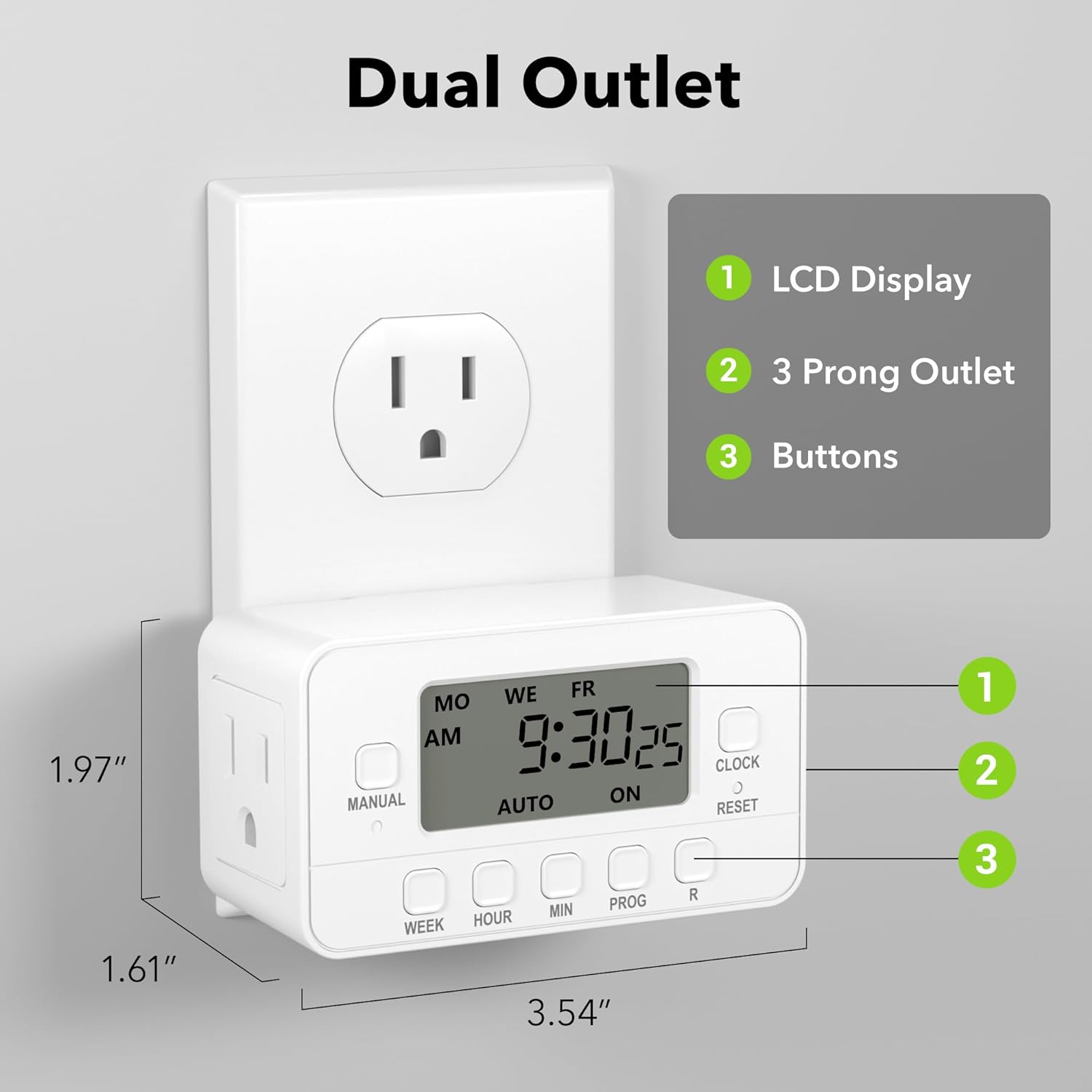 7-Day Heavy Duty Digital Timer with Dual Outlet LCD Display 3-Prong BN-LINK - BN-LINK