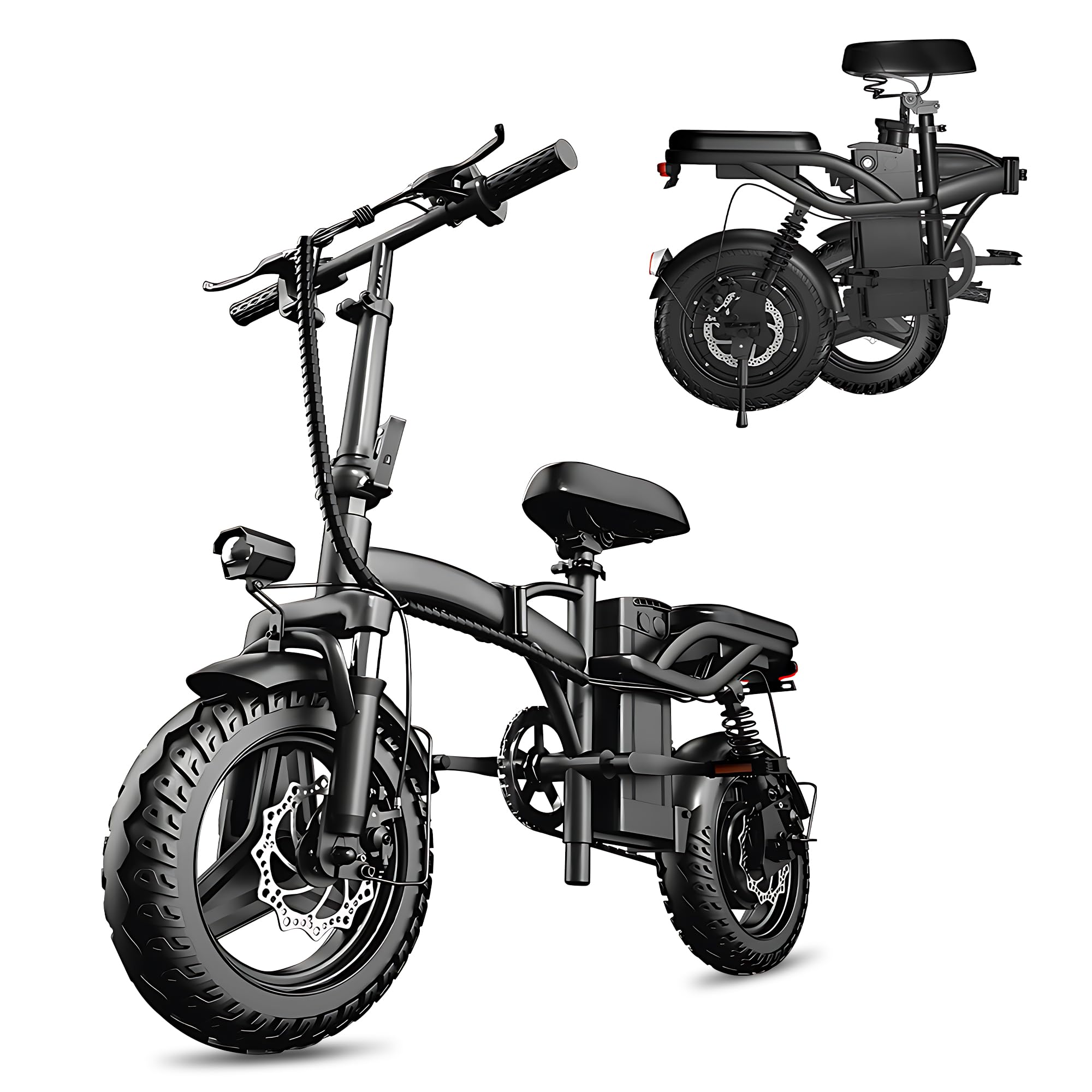 HBN Electric Bike for Adults, 48V 20AH Lithium Removable Battery E Bike, Peak 1000W Folding, 80 Miles Max Range, Electric Bicycles for Commute Snow Beach