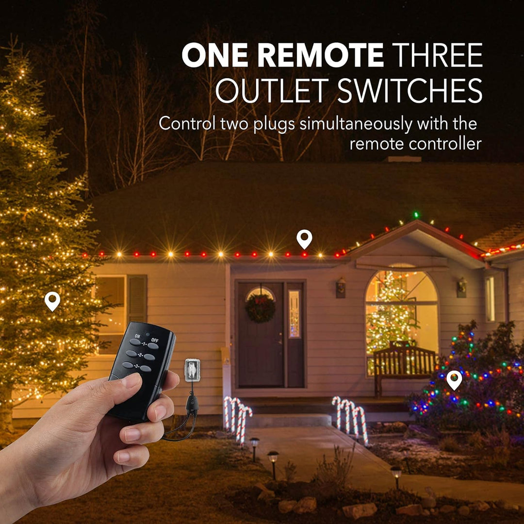 BESTTEN [3 Pack] Wireless Outdoor Remote Control Outlet with 6-Inch Heavy Duty Power Cord, 2 Grounded Outlets, Weatherproof 15 Amp Ele
