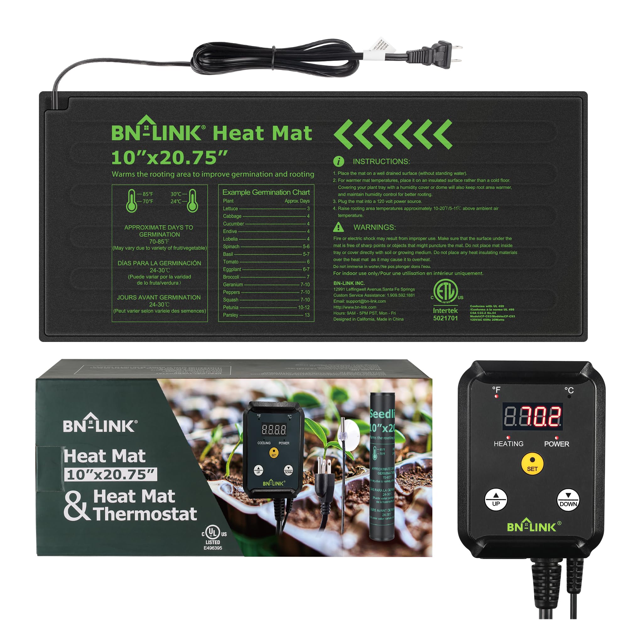 Durable Seedling Heat Mat Heating Pad 10" x 20.75" with Digital Thermostat Set