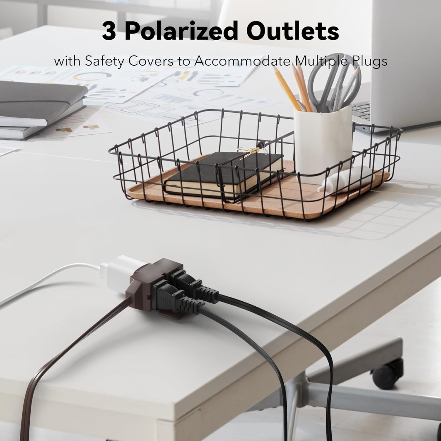 6+9+12 Ft Indoor Extension Cord, Brown, 3-Outlet Polarized Flat Cable 3 Variety Pack Bn-link