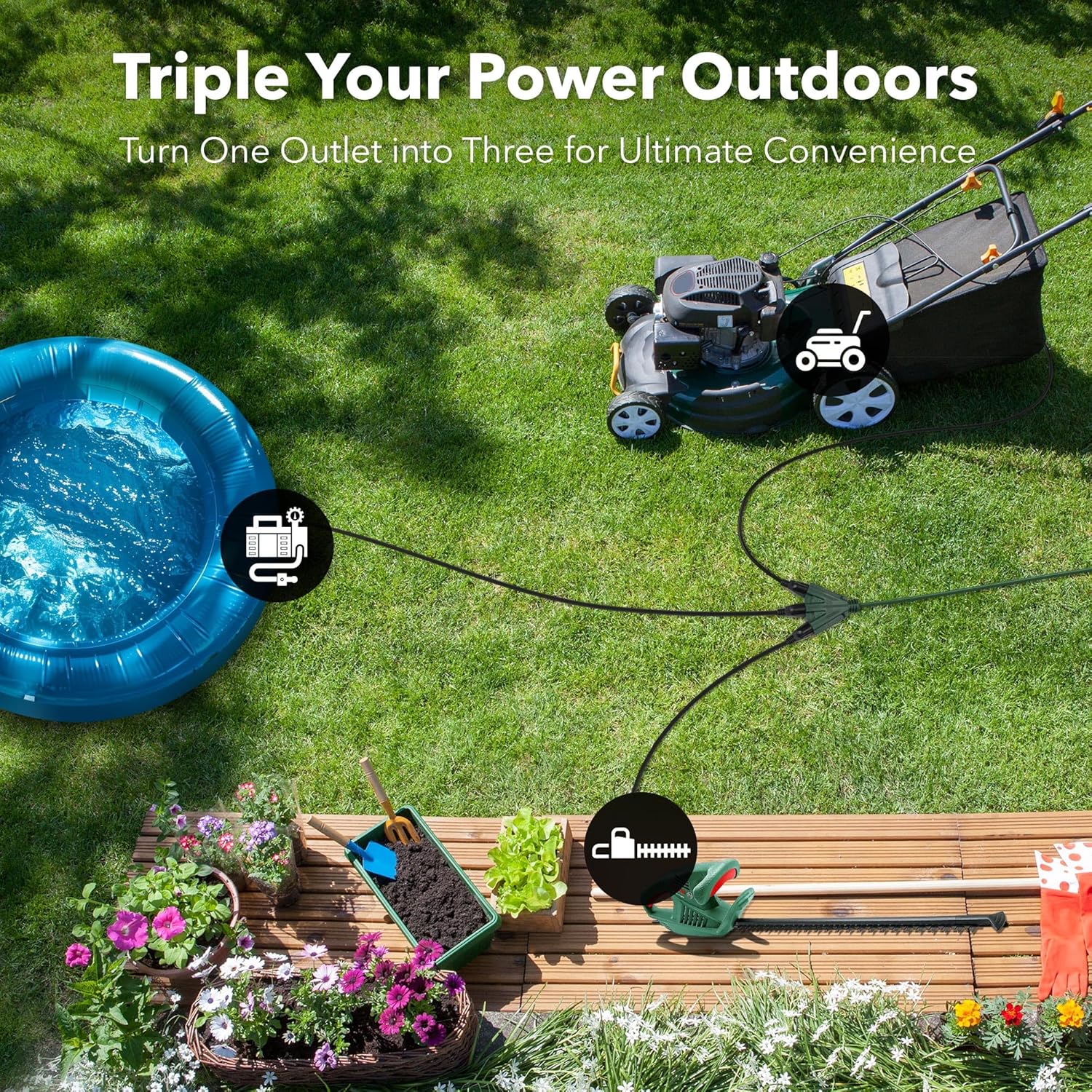 2-Pack 15Ft Waterproof Outdoor Extension Cord with 3 Outlets 16/3 SJTW Power Cord Bn-link