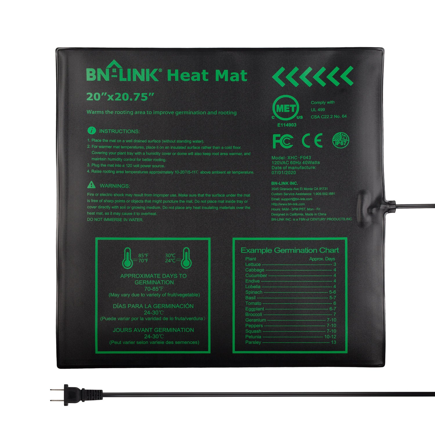 BN-LINK Durable Seedling Heat Mat Heating Pad 10 x 20.75 with Digital  Thermostat Controller Combo Set Waterproof for Indoor Seed Starting and  Plant