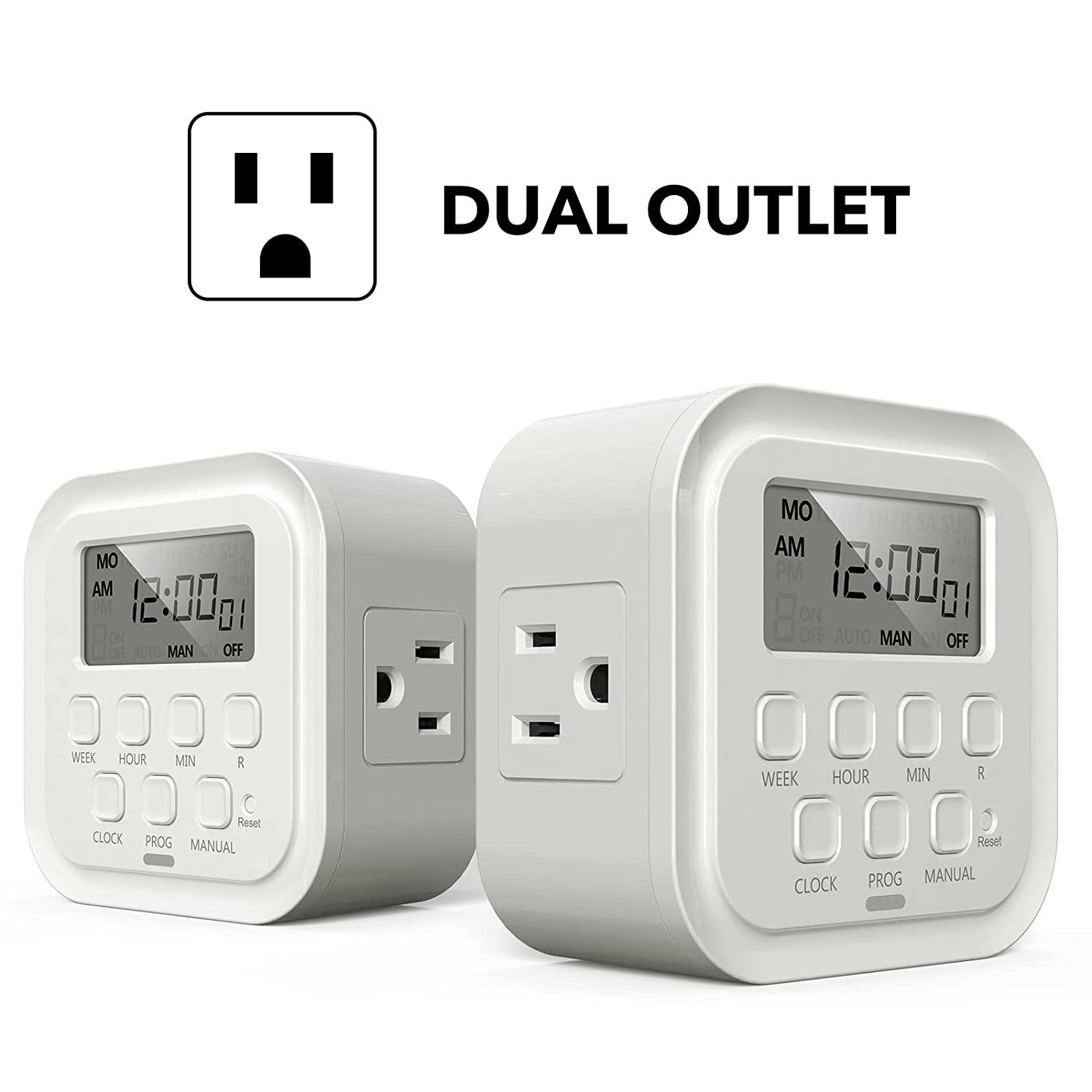 7 Day Heavy Duty Digital Timer, Dual Outlet, On/Off Programs 3-Prong Programmable Timer BN-LINK - BN-LINK