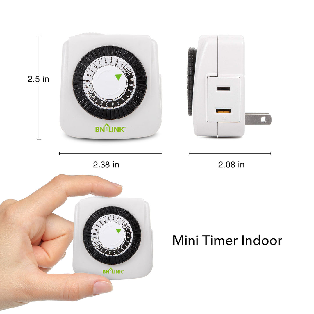 BN-LINK Heavy Duty Mechanical 24 Hour Timer Dual Outlet 3-Prong Accurate  Indoor for Lamps Fans Christmas Lights White AC 1875W 1/2 HP, UL Listed