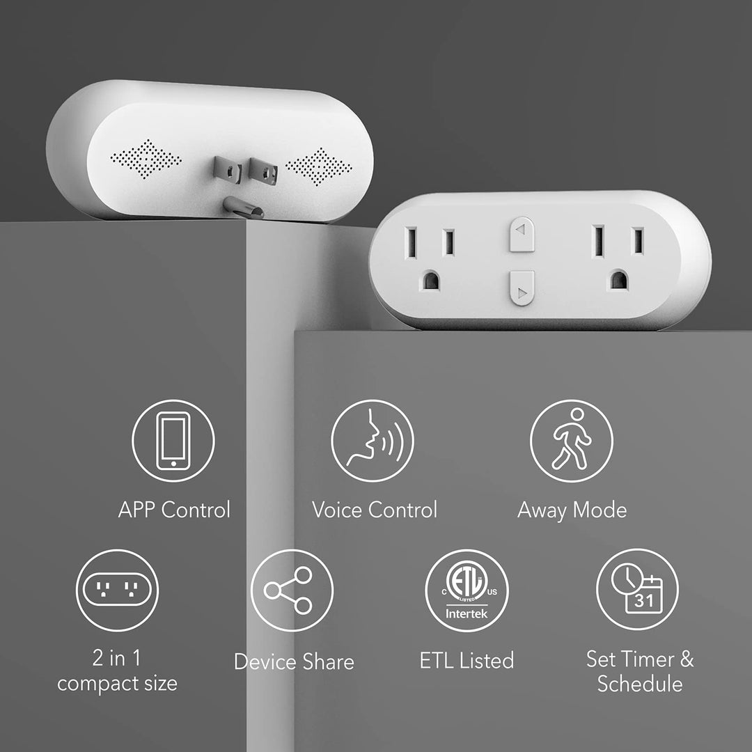 Smart Plug Dual WiFi Outlet Extender Socket with Timer Independent Switch  Compatible with Alexa
