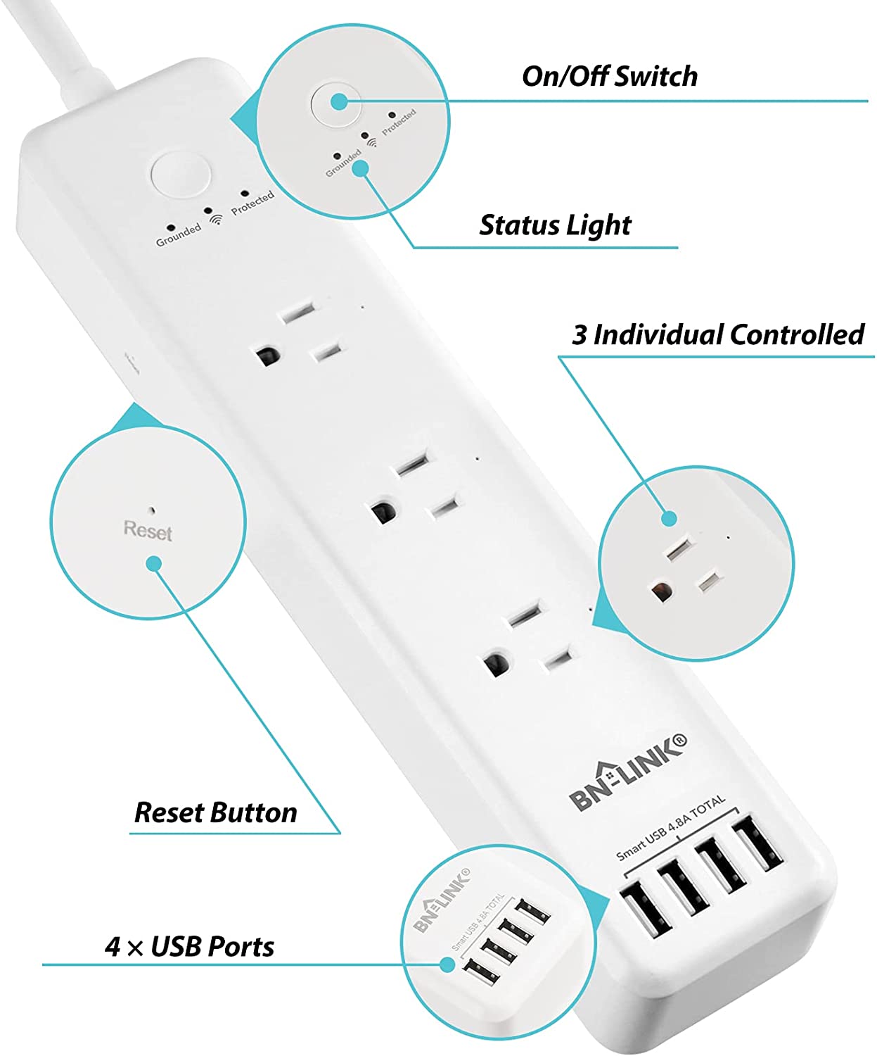 Smart Wifi Power Strip Compatible with Alexa Google Home Surge Protector BN-LINK - BN-LINK